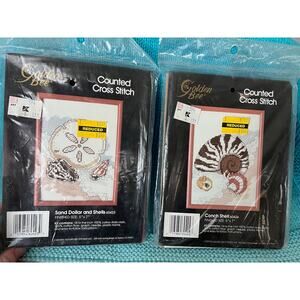 Golden Bee cross stitch kits Conch shell and sand dollar and shells